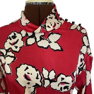 Red High Collar Dress with Cream/Black Florals